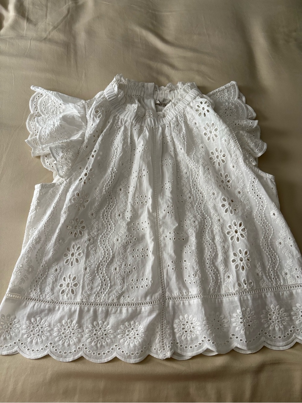 T.J.Maxx White Eyelet Flutter-Sleeve Blouse